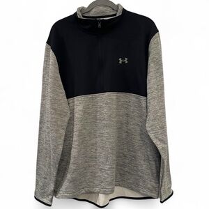 Under Armour Fleece Sweatshirt Pullover Quarter Zip Black Gray Logo Mens XL Cozy